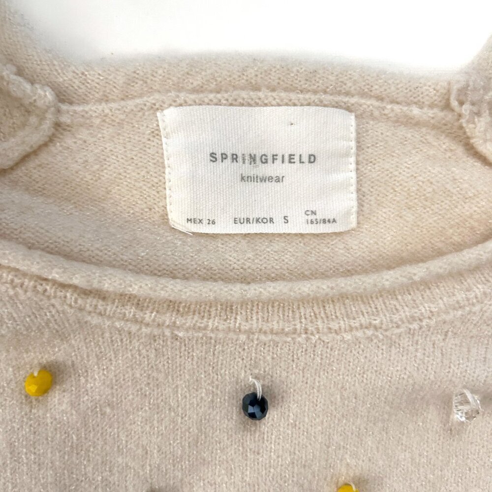 Springfield Knit Sweater Color Beaded Embellished Cottagecore Grandmacore Size S - Picture 6 of 7